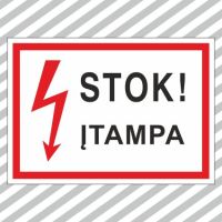 Ženklas užrašas STOK! ĮTAMPA 210x280mm lipdukas EL/05 - SAUGOS ŽENKLAI