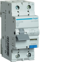 Relė srovės nuotėkio RCBO 2P 25A B 30mA su automatu 6kA AC-tipas - HAGER