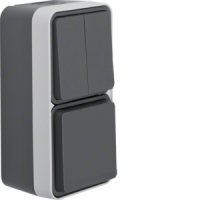 Jungiklis v/t dvigubas ir lizdas SCHUKO su dangteliu IP55 pilkos matinės spalvos 10A/16A 250V W.1 - BERKER