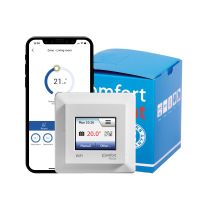 Reguliatorius temperatūros p/t grindų ir patalpos +5…+40C su Wi-Fi liečiamu ekranu baltas 16A/3600W 230V Comfort WiFi - COMFORTHEAT