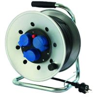 Ilgiklis-ritė 25m 3 lizdų H07RN-F 3x1.5 guminis juodas IP44 su termine apsauga metalinis būgnas PKTS25 - PROTEC