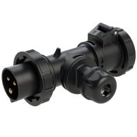 Šakotuvas a/k su lizdu CEE 3P 16A 230V 6h + kištukas CEE 3P 16A 230V 6h IP67 T formos juodas - PCE
