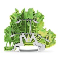 Gnybtas 2.5mm2 2 lygių 4 laidams geltonai žalias ant bėgelio - WAGO