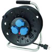 Ilgiklis-ritė 25m 3 lizdų H07RN-F 3x1.5 guminis juodas IP44 su termine apsauga plastikinis būgnas PKTK25 - PROTEC