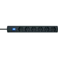 Ilgiklis 1.4m 6 lizdų SCHUKO su apsauga nuo viršįtampio juodas H05VV-F 3x1.5 PTSD90 6SUs1 - PROTEC