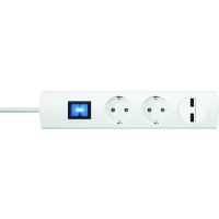 Ilgiklis 1.4m 2 lizdų SCHUKO su 2xUSB 2.1A baltas H05VV-F 3x1.5 PTSD90 2SUw1 - PROTEC