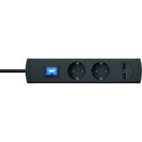 Ilgiklis 1.4m 2 lizdų SCHUKO su 2xUSB 2.1A juodas H05VV-F 3x1.5 PTSD90 2SUs1 - PROTEC