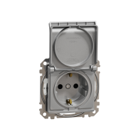 Lizdas p/t SCHUKO su dangteliu be rėmelio su apsauga nuo vaikų varžtiniai kontaktai aliuminio spalvos 16A 250V SEDNA DESIGN - SCHNEIDER ELECTRIC