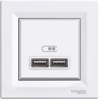Lizdas p/t dvigubas USB A 2.1A baltos spalvos Asfora - SCHNEIDER ELECTRIC