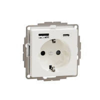 Lizdas p/t SCHUKO su USB A ir USB C 2.4A/3A be rėmelio užspaudžiami kontaktai baltos spalvos System M Merten - SCHNEIDER ELECTRIC