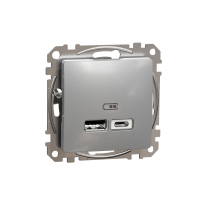 Lizdas p/t dvigubas USB A 2.1A ir USB C 2.4A be rėmelio aliuminio spalvos SEDNA DESIGN - SCHNEIDER ELECTRIC