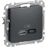 Lizdas p/t dvigubas USB A ir USB C 3A 45W antracito spalvos SEDNA DESIGN - SCHNEIDER ELECTRIC