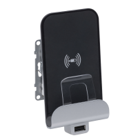 Lizdas p/t USB A 2.4A/12W su belaidžio įkrovimo funkcija be rėmelio juodos spalvos Suno - LEGRAND