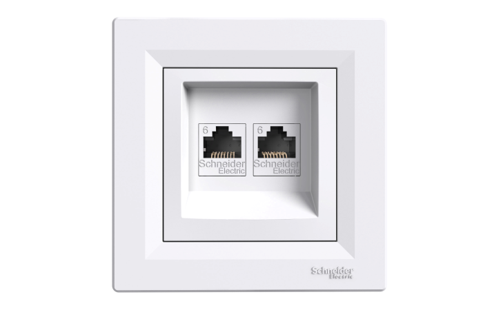 Lizdas kompiuterinis p/t dvigubas RJ45 Kat.6 UTP baltos spalvos Asfora - SCHNEIDER ELECTRIC