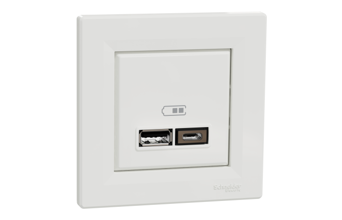 Lizdas p/t dvigubas USB A ir USB C 2.4A baltos spalvos Asfora - SCHNEIDER ELECTRIC