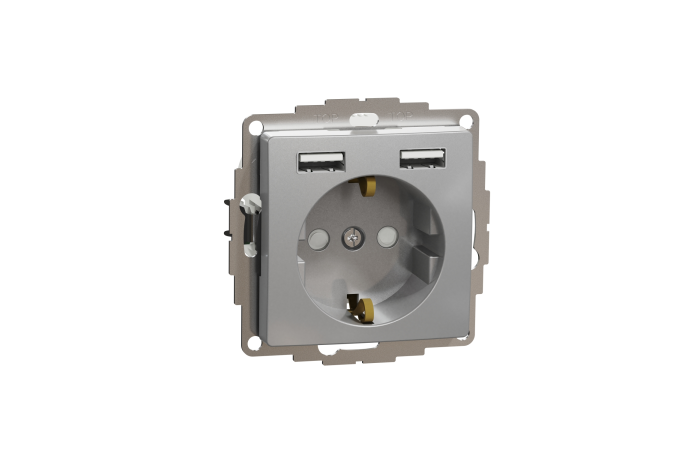 Lizdas p/t SCHUKO su 2xUSB A 2.1A aliuminio spalvos SEDNA DESIGN - SCHNEIDER ELECTRIC