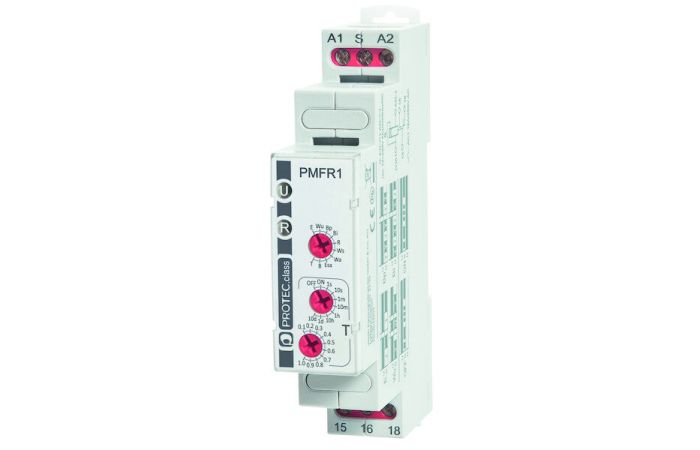 Relė laiko multifunkcinė modulinė 0.1s-10d 1co 12-240V AC/DC PMFR 1 - PROTEC