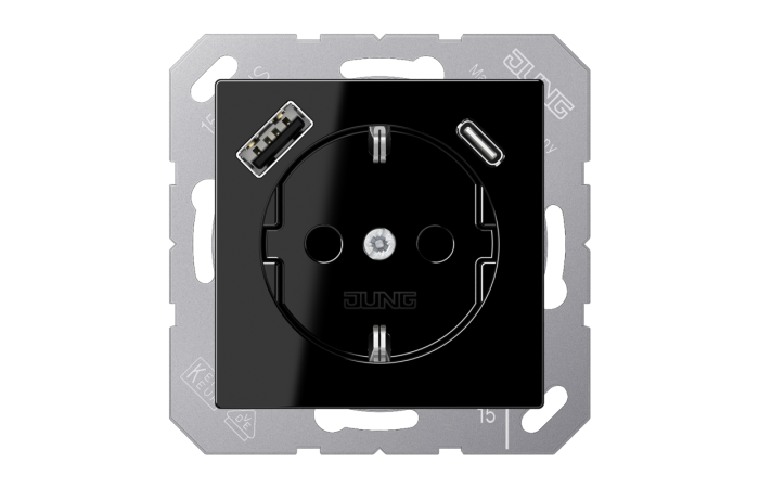 Lizdas p/t SCHUKO su USB A ir USB C 3A juodos spalvos A - JUNG