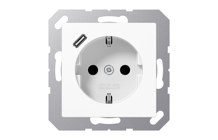 Lizdas p/t SCHUKO su USB C 2A/3A baltos spalvos A - JUNG
