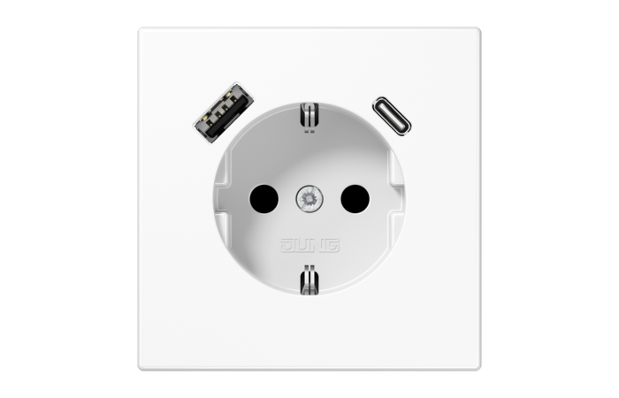Lizdas p/t SCHUKO su USB A ir USB C 3A baltos spalvos 16A 250V LS - JUNG