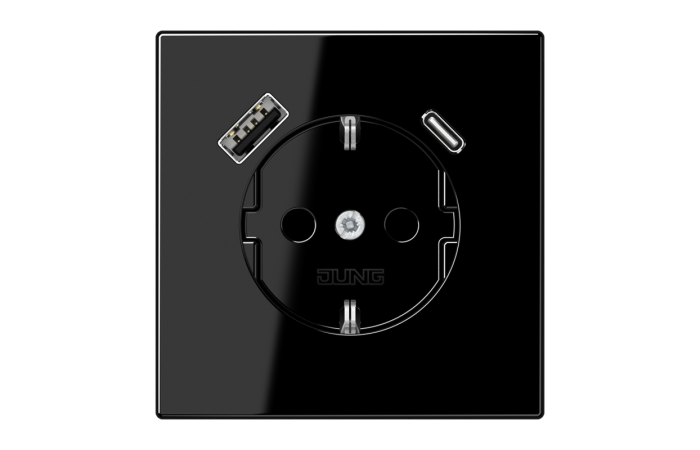 Lizdas p/t SCHUKO su USB A ir USB C 3A juodos spalvos 16A 250V LS - JUNG