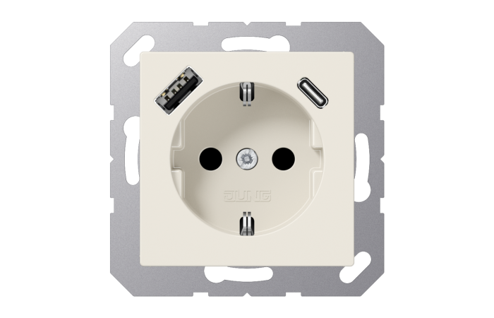 Lizdas p/t SCHUKO su USB A ir USB C 3A dramblio kaulo spalvos 16A 250V A - JUNG