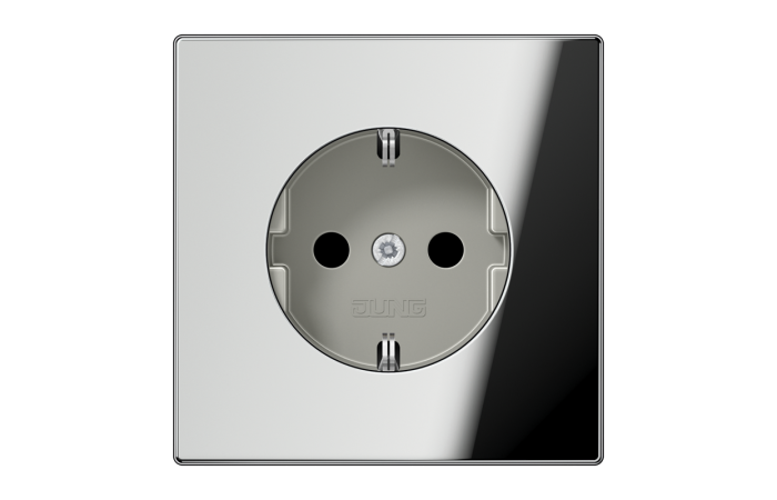 Lizdas p/t SCHUKO su apsauga nuo vaikų chromo spalvos 16A 250V LS - JUNG