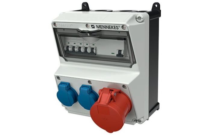 Skydelis su lizdais SCHUKO 2x16A 230V + CEE 5P 32A 400V, MCB 2x1P C16, 3P C32, FI 4P 40A 30mA IP44 AMAXX - MENNEKES
