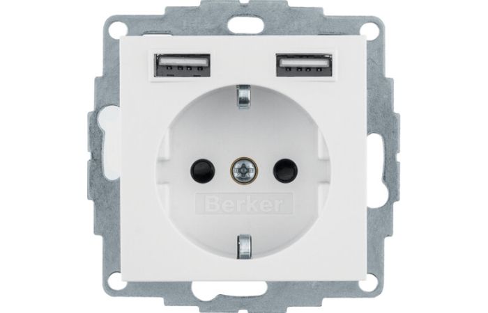 Lizdas p/t SCHUKO + USB baltas blizgus S.1/B.3/B.7 - BERKER