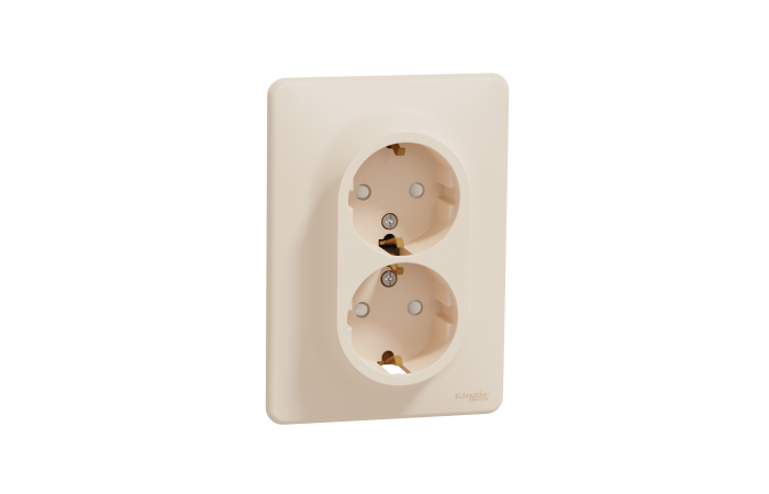 Lizdas p/t dvigubas su įžeminimu IP20 su apsauga nuo vaikų užspaudžiami kontaktai dramblio kaulo spalvos 16A 250V SEDNA DESIGN - SCHNEIDER ELECTRIC