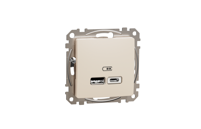 Lizdas p/t USB A 2.1A + USB C 2.4A IP20 be rėmelio dramblio kaulo spalvos SEDNA DESIGN - SCHNEIDER ELECTRIC