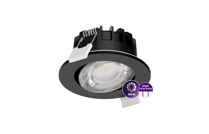 Šviestuvas į/l LED 6W IP20/65 2700/3000/4000K 550lm D-68mm H-43mm reguliuojamas dimeriuojamas 40 laipsniu juodos spalvos RS071B Ledinaire Clear Accent - PHILIPS