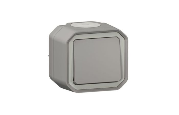 Perjungiklis v/t viengubas IP55 pilkos spalvos 10A 250V Plexo - LEGRAND
