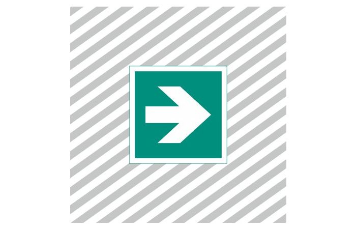 Ženklas simbolis evakuacinis RODYKLĖ 130x130mm lipdukas EV/03 - SAUGOS ŽENKLAI