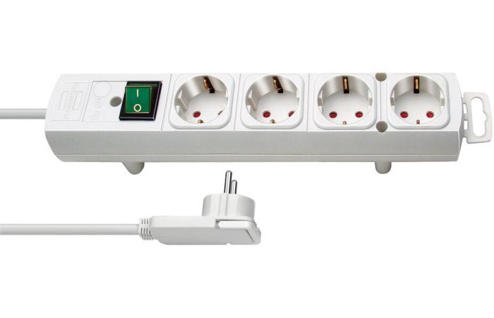 Ilgiklis 2m 4 lizdų H05VV-F 3x1.5 su įžeminimu ir jungikliu, plokščias kištukas, baltas COMFORT LINE PLUS - BRENNENSTUHL