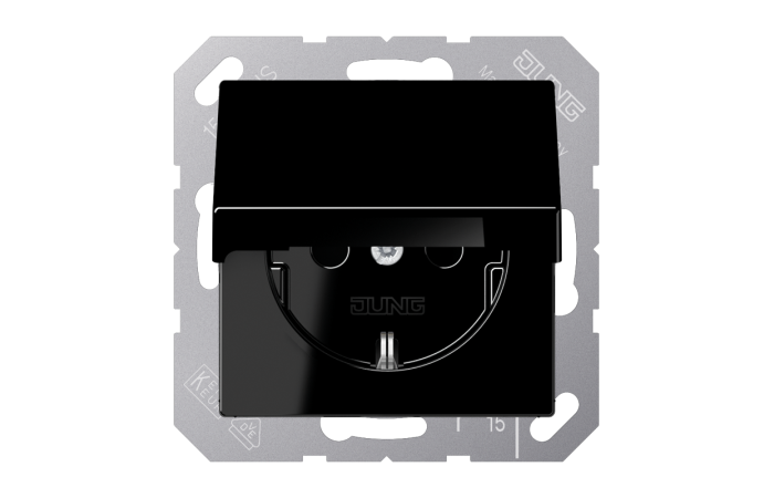 Lizdas p/t SCHUKO su dangteliu juodas 16A 250V A - JUNG