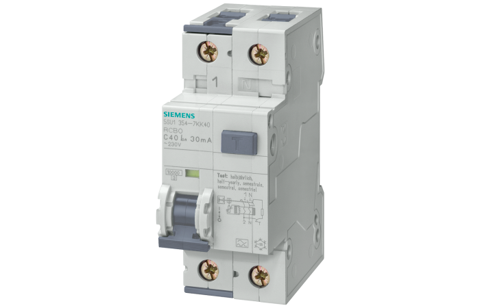 Relė srovės nuotėkio RCBO 2P 16A B 30mA 10kA su automatu AC-tipas - SIEMENS