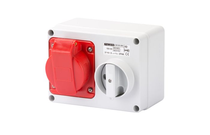 Lizdas CEE v/t 5P 16A 400V IP44 su kirtikliu ir fiksacija 5071321 - GEWISS