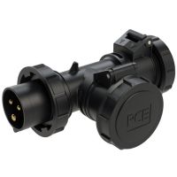Šakotuvas a/k su lizdas 2xCEE 3P 16A 230V 6h + kištukas CEE 3P 16A 230V 6h IP67 T formos juodas - PCE