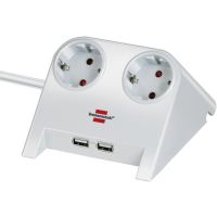 Blokas lizdų ant stalo 2xSCHUKO, 2xUSB baltas su kabeliu 1.8m DESKTOP POWER - BRENNENSTUHL