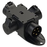 Šakotuvas v/t su lizdais 3xCEE 3P 16A 230V + kištukas CEE 5P 16A 400V IP44 juodas - PCE