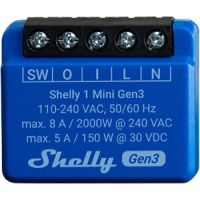 Valdiklis 150W 5A 30V DC /2000W 8A 240V AC Wi-Fi/Bluetooth mėlynas Shelly Mini 1 Gen3 - SHELLY