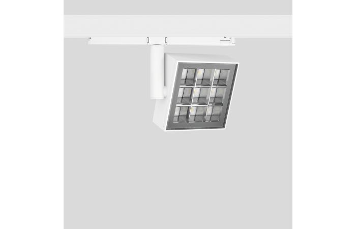 Prožektorius LED 36W IP20 3000K 2657lm į 3F bėgelį 130x130mm H-145mm 90 laipsnių dimeriuojamas baltos matinės spalvos DALI EUROSTANDARD-PLUS - BEGA