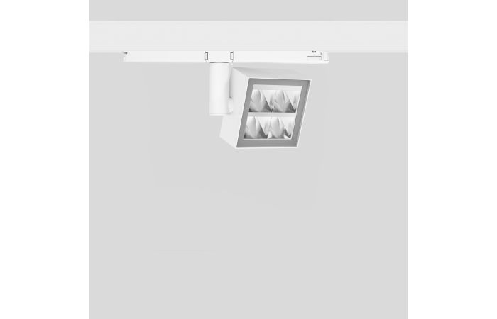 Prožektorius LED 25W IP20 3000K 1505lm į 3F bėgelį 95x95mm H-100mm 46/52 laipsnių asimetrinis dimeriuojamas baltos matinės spalvos DALI EUROSTANDARD-PLUS - BEGA