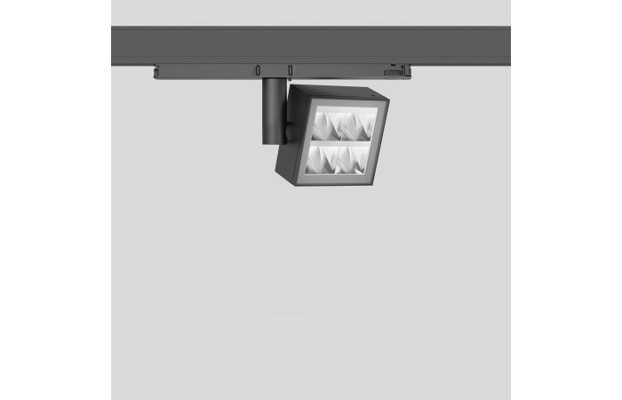 Prožektorius LED 25W IP20 3000K 1505lm į 3F bėgelį 95x95mm H-145mm 46/52 laipsnių asimetrinis dimeriuojamas juodos matinės spalvos DALI EUROSTANDARD-PLUS - BEGA