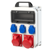 Skydelis v/t 10 modulių su lizdais SCHUKO 3x16A, CEE 5P 16A, 5P 32A, IP54 HEL ECOline - PCE