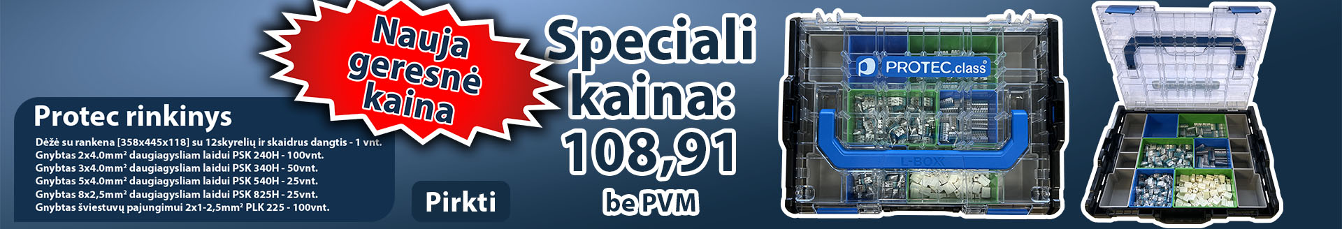 Protec paskirstymo gnybtų rinkinys su lagaminu Protec paskirstymo gnybtų rinkinys su lagaminu