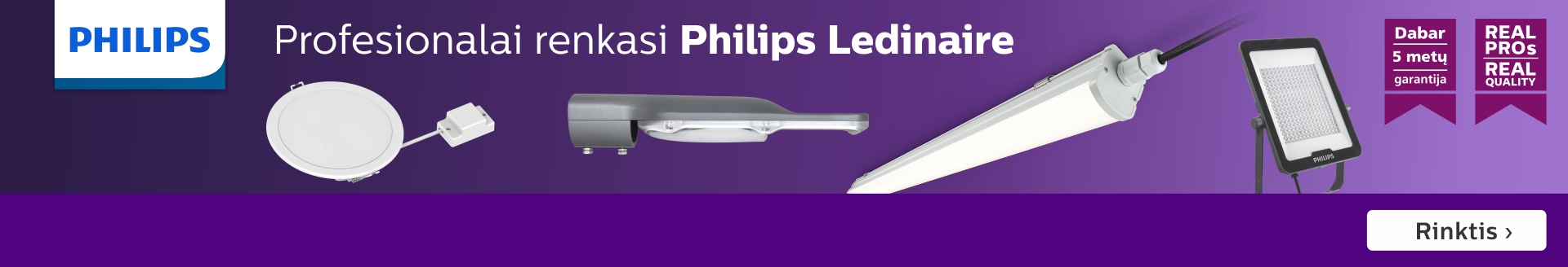 Philips Ledinaire LED šviestuvams - 5 metų garantija!