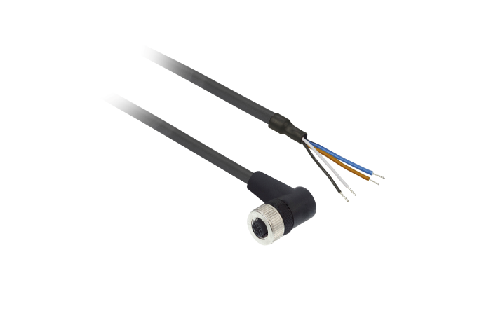 Jungtis kampinė lizdas M12 4-kontaktų su 2m kabeliu XZCP1241L2 - TELEMECANIQUE