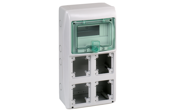 Skydelis v/t 8 (1x8) modulių IP65 4 angos lizdams skaidrios durys Mureva - SCHNEIDER ELECTRIC